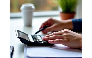 Persona planificando su presupuesto con calculadora y lápiz.
